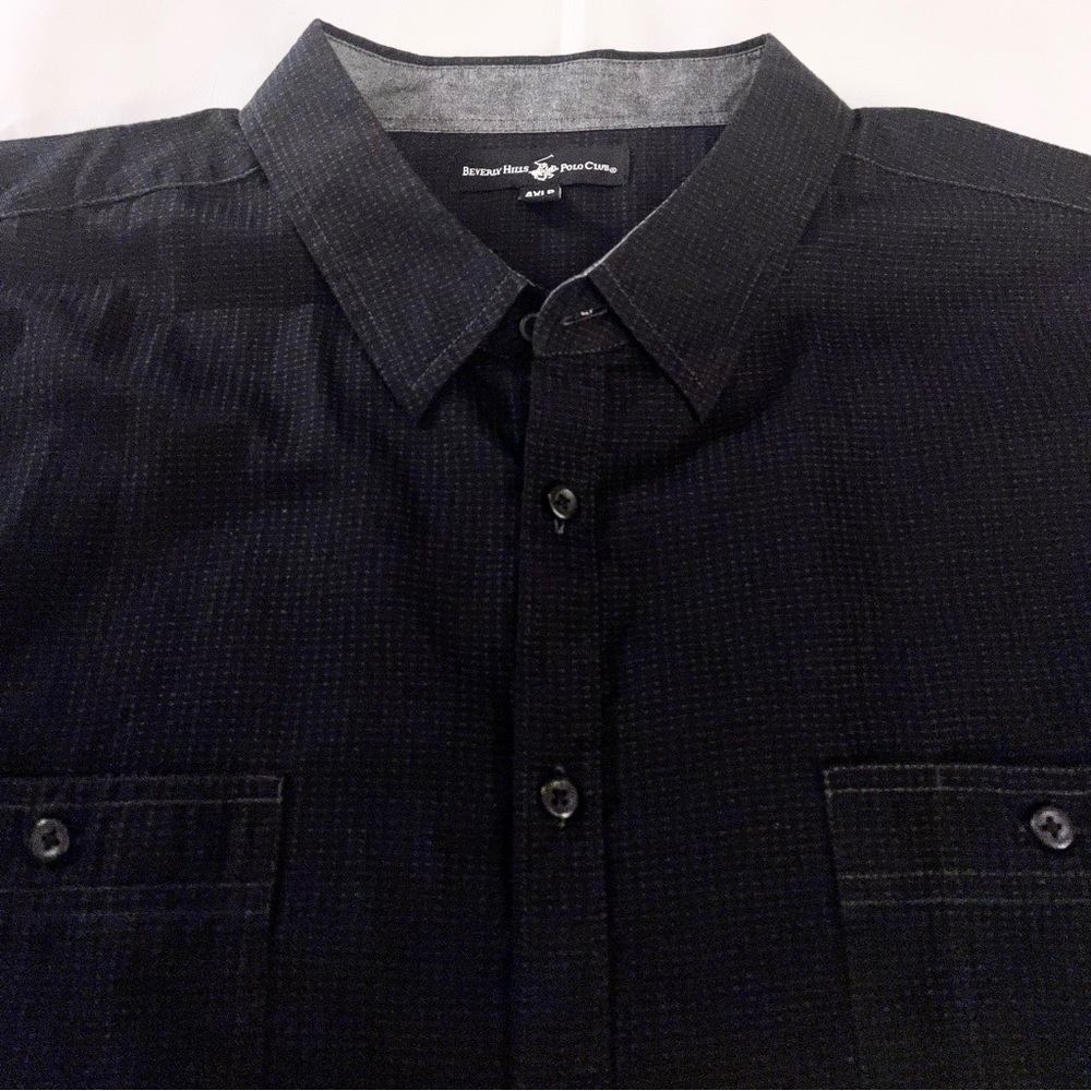 Beverly Hills Polo Club Mens Black Short Sleeve Textured Button-down Shirt